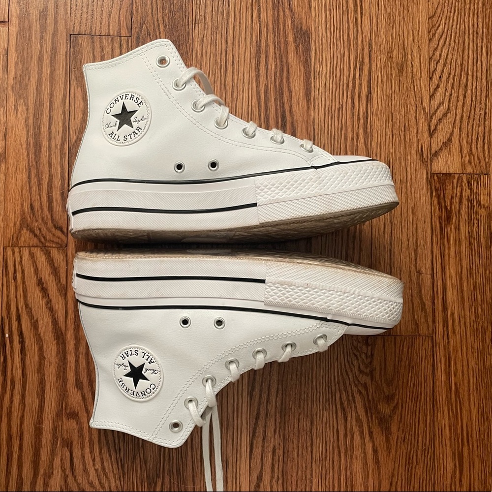 Converse All white leather platforms